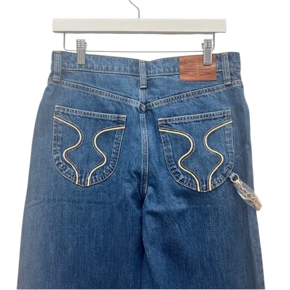 NWT Gap x Cult Gaia High Rise Stride Chain Jeans in Blue Size 28 - Picture 9 of 10